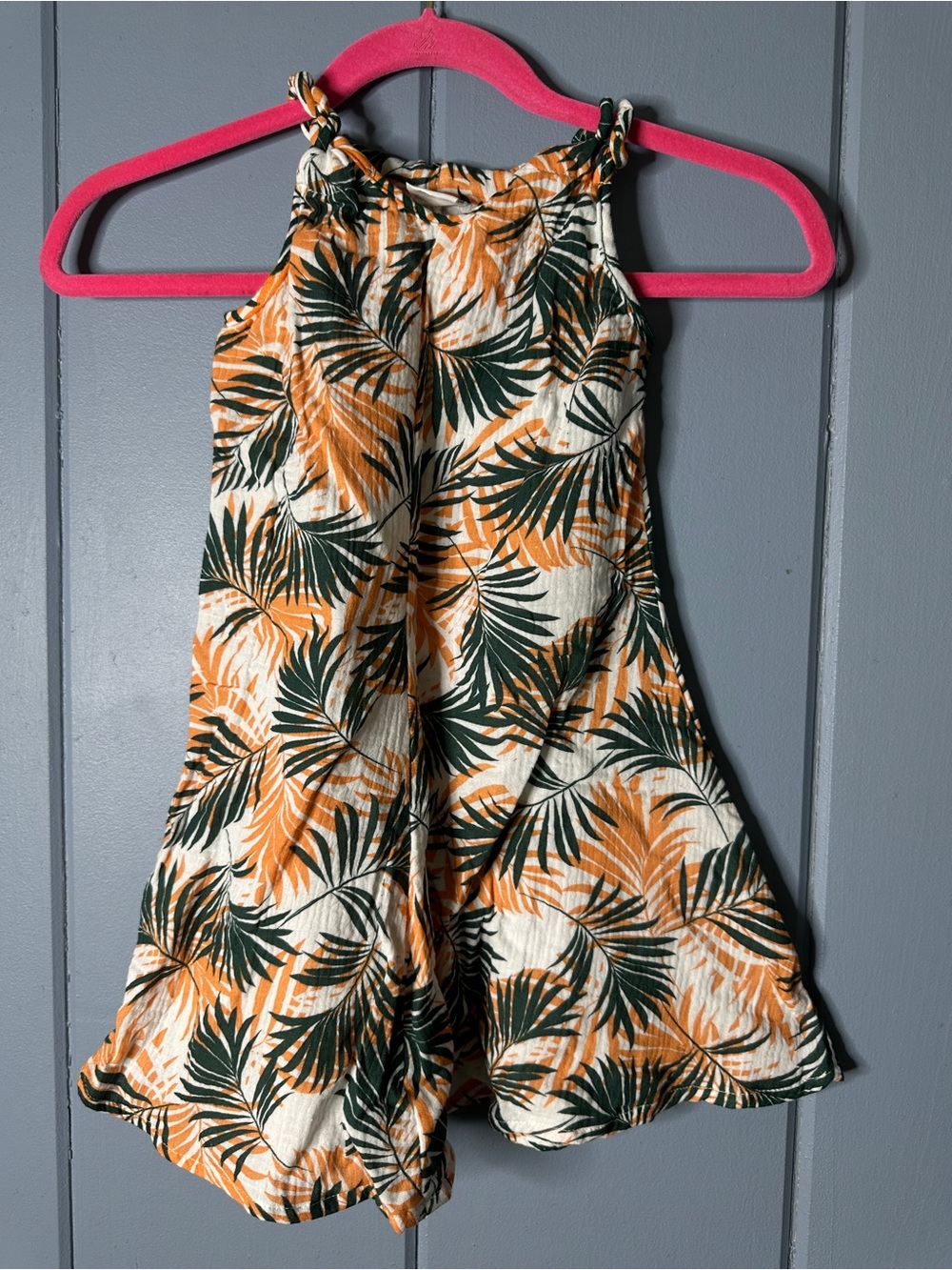 Lily and Dan Tropical Leaf Print Sundress in Orange & Green 4/5